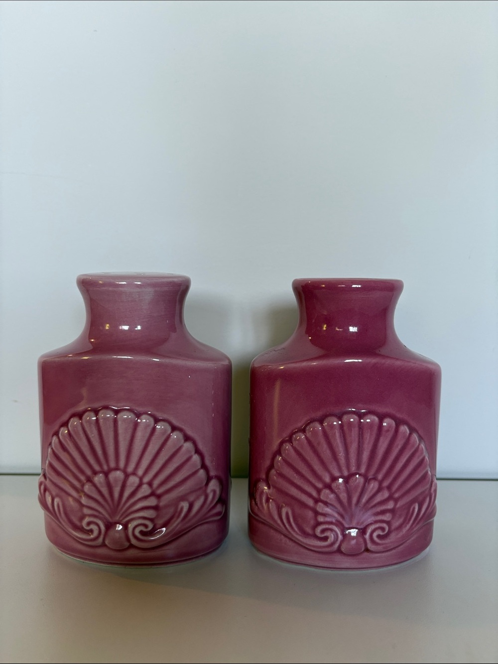 Vintage SECLA Portugal Pink Ceramic Salt & Pepper Shakers 1960s MCM